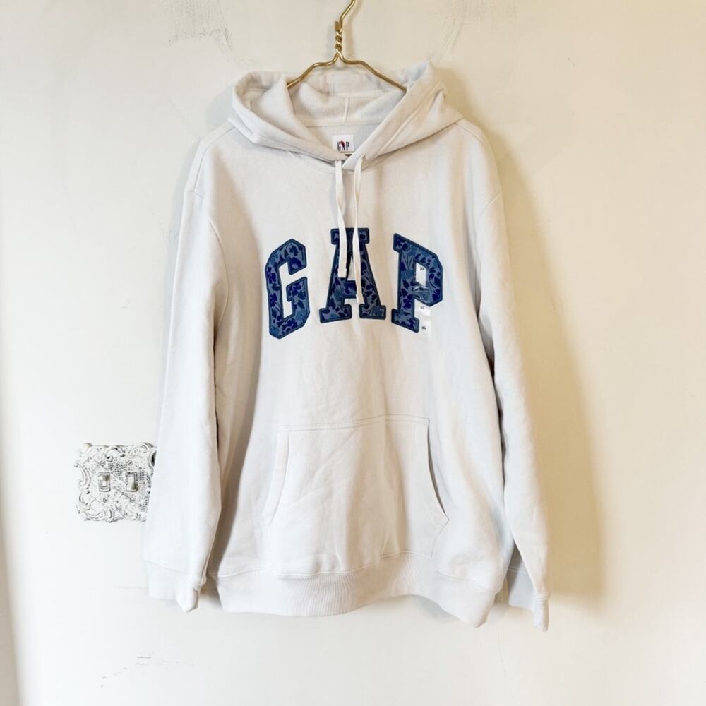 NWT Gap Blue Floral Logo Hoodie Oversized Sweatshirt Carls Stone Off White XL - Picture 4 of 9